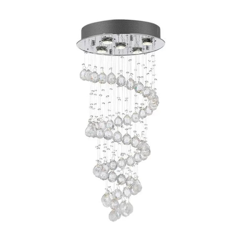 Stainless Steel 5-Light Ceiling Fixture Modern Crystal Spiral Flush Mounted Lamp for Bedroom