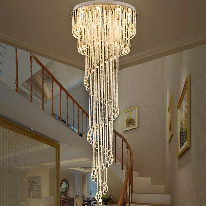 Spiral Staircase Flushmount Modern Crystal Strand 4 Lights Stainless Steel Ceiling Flush Mount Light