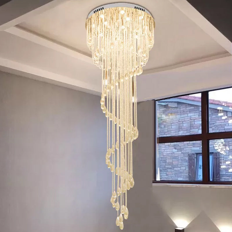 Spiral Staircase Flushmount Modern Crystal Strand 4 Lights Stainless Steel Ceiling Flush Mount Light