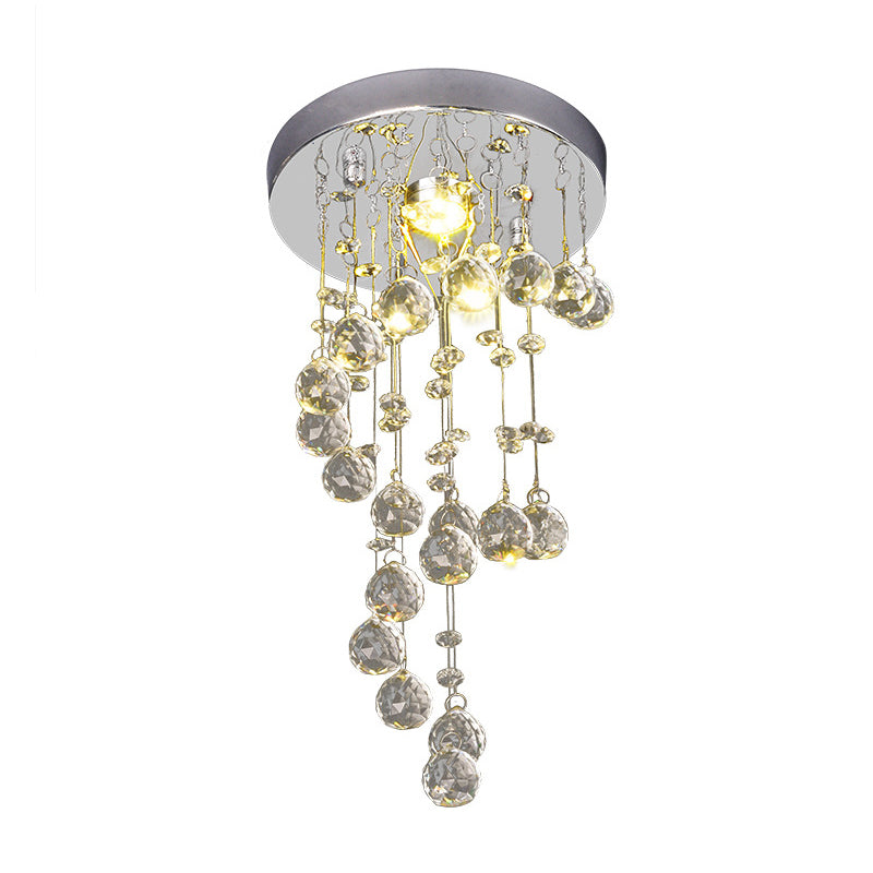 1-Bulb Ceiling Flush Light Modern Twisted Crystal Orb Flush-Mount Light Fixture in Nickel