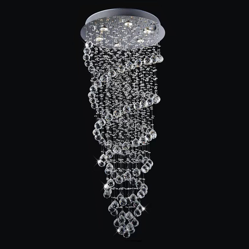 Dual-Spiral Crystal Flush Mount Contemporary 2/6-Head Stairway Ceiling Light in Stainless Steel