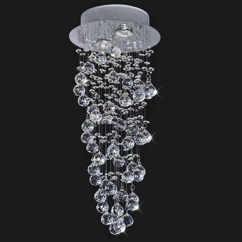 Dual-Spiral Crystal Flush Mount Contemporary 2/6-Head Stairway Ceiling Light in Stainless Steel