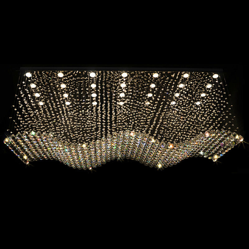Opulent Crystal Wavy Ceiling Light Modernist 28-Light Living Room Flush Mounted Lamp in Stainless Steel