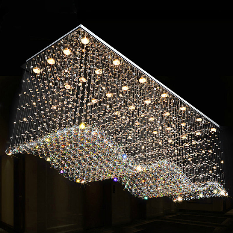 Opulent Crystal Wavy Ceiling Light Modernist 28-Light Living Room Flush Mounted Lamp in Stainless Steel