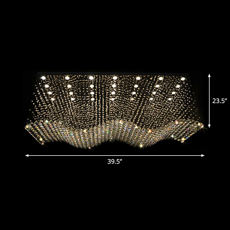 Opulent Crystal Wavy Ceiling Light Modernist 28-Light Living Room Flush Mounted Lamp in Stainless Steel