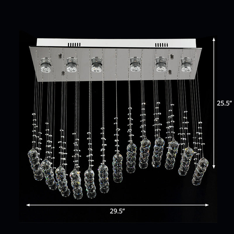 Clear Crystal Stainless Steel Flush Light Wavy 6 Bulbs Modernist Ceiling Mounted Lamp
