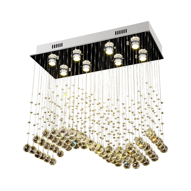 Wavy Dining Room Ceiling Lamp Modern Crystal 8 Lights Stainless Steel Flush Mount Lighting Fixture