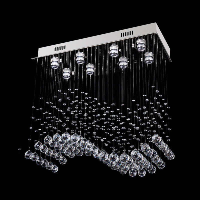 Wavy Dining Room Ceiling Lamp Modern Crystal 8 Lights Stainless Steel Flush Mount Lighting Fixture