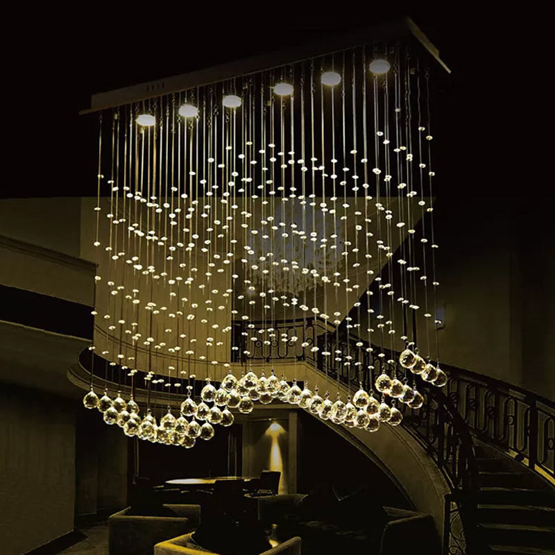 Modern Wave Shaped Ceiling Light 6-Head Crystal Draping Flush Mount Fixture in Stainless Steel