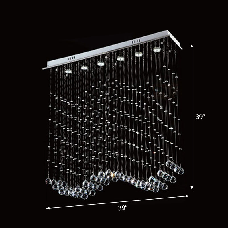 Modern Wave Shaped Ceiling Light 6-Head Crystal Draping Flush Mount Fixture in Stainless Steel