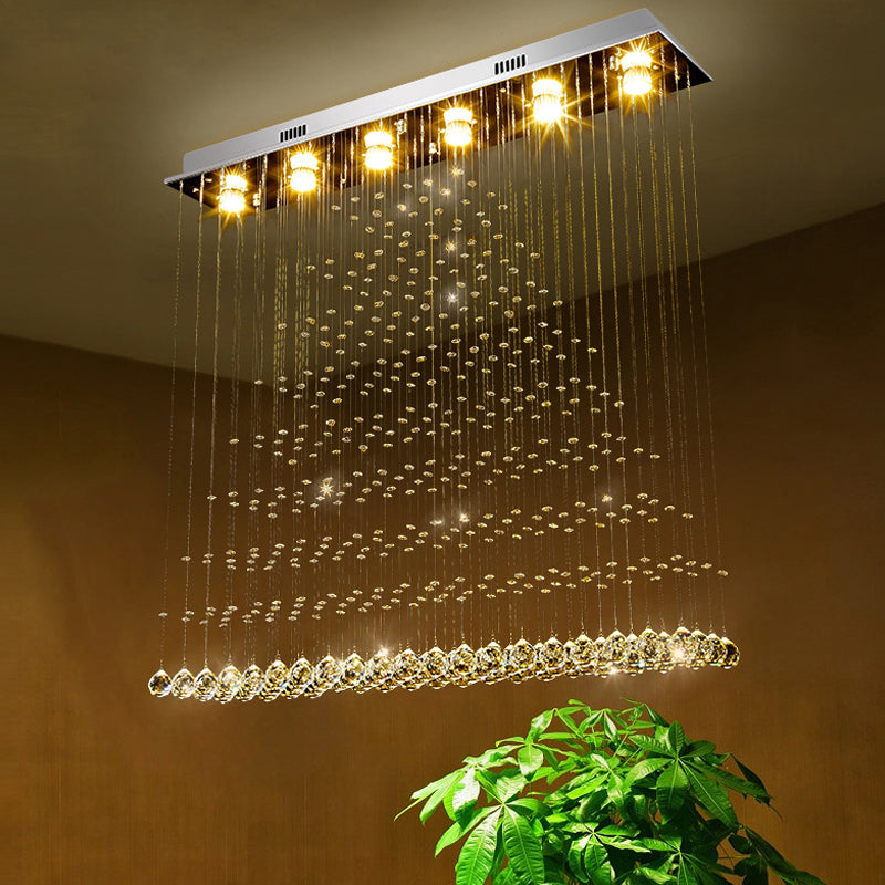 6-Bulb Triangular Flushmount Light Contemporary Stainless Steel Crystal Flush Mount Ceiling Lamp over Table