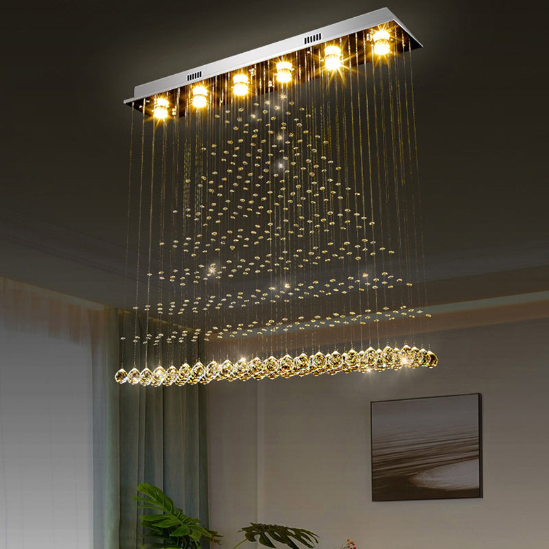 6-Bulb Triangular Flushmount Light Contemporary Stainless Steel Crystal Flush Mount Ceiling Lamp over Table