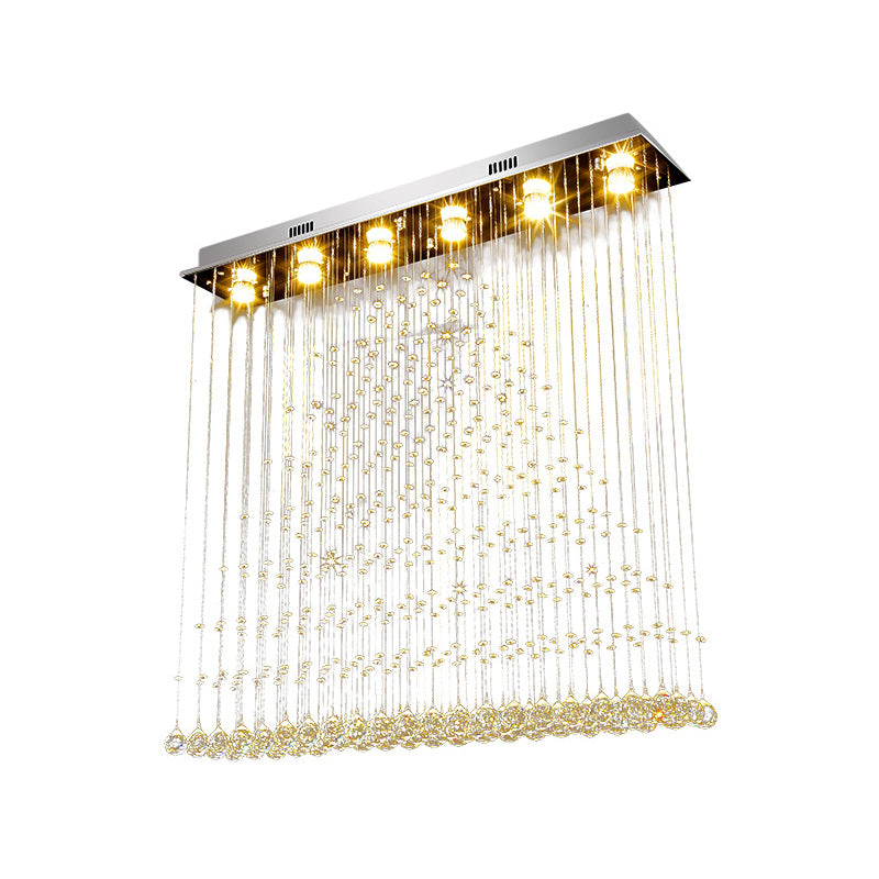 6-Bulb Triangular Flushmount Light Contemporary Stainless Steel Crystal Flush Mount Ceiling Lamp over Table