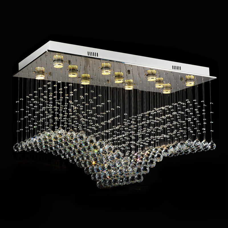 Crystal Gull Shaped Flush Mount Lamp Contemporary 11-Bulb Living Room Ceiling Lighting in Stainless Steel
