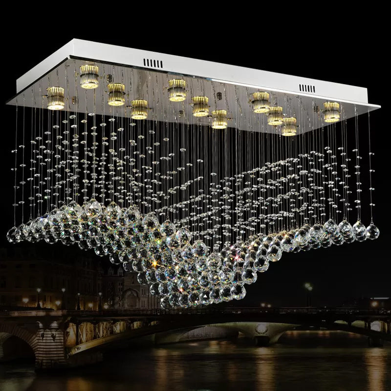 Crystal Gull Shaped Flush Mount Lamp Contemporary 11-Bulb Living Room Ceiling Lighting in Stainless Steel