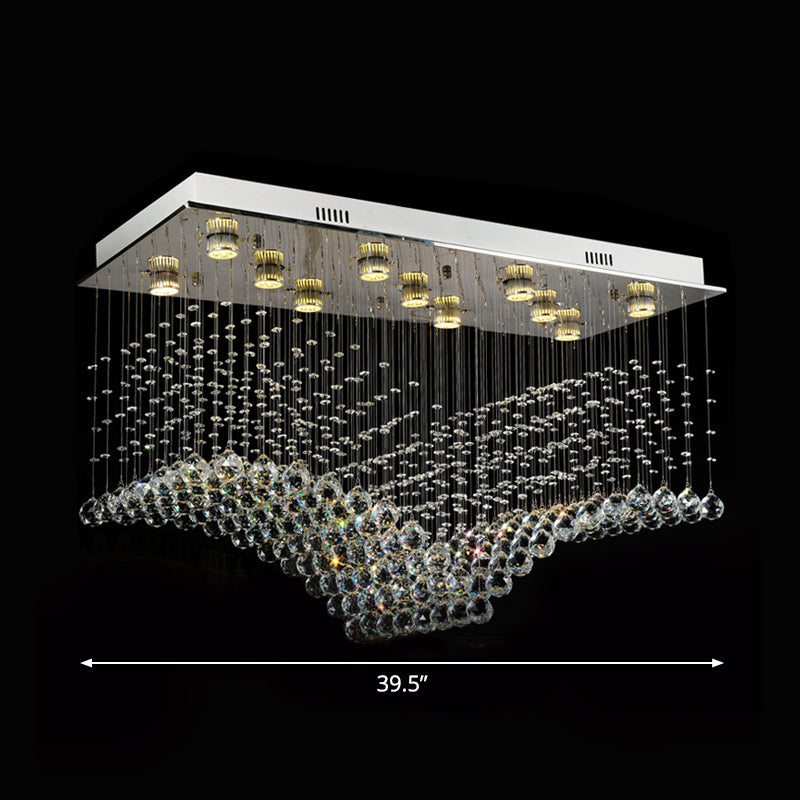 Crystal Gull Shaped Flush Mount Lamp Contemporary 11-Bulb Living Room Ceiling Lighting in Stainless Steel