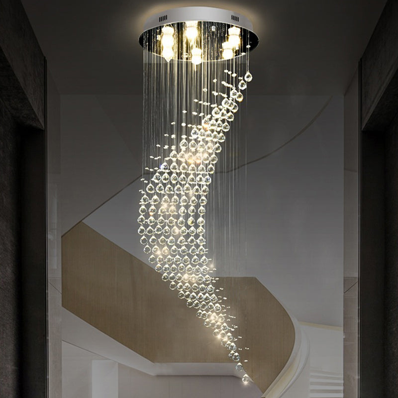 6 Lights New Moon Ceiling Fixture Minimalist Stainless Steel Crystal Flushmount Light for Staircase