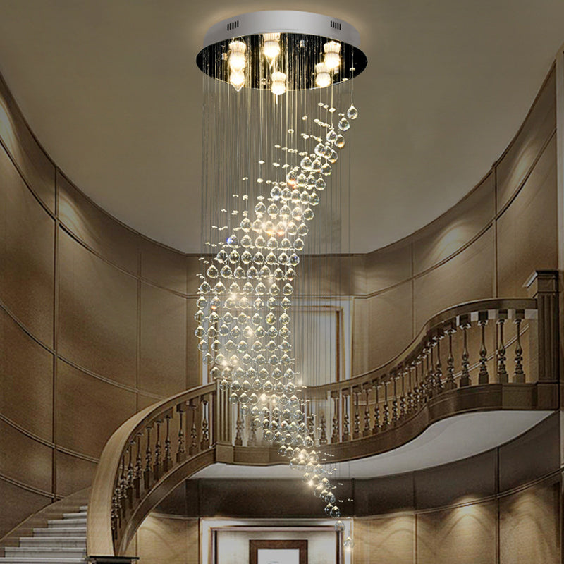 6 Lights New Moon Ceiling Fixture Minimalist Stainless Steel Crystal Flushmount Light for Staircase