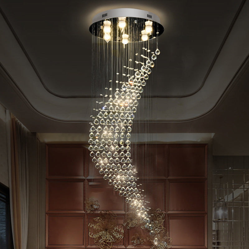 6 Lights New Moon Ceiling Fixture Minimalist Stainless Steel Crystal Flushmount Light for Staircase