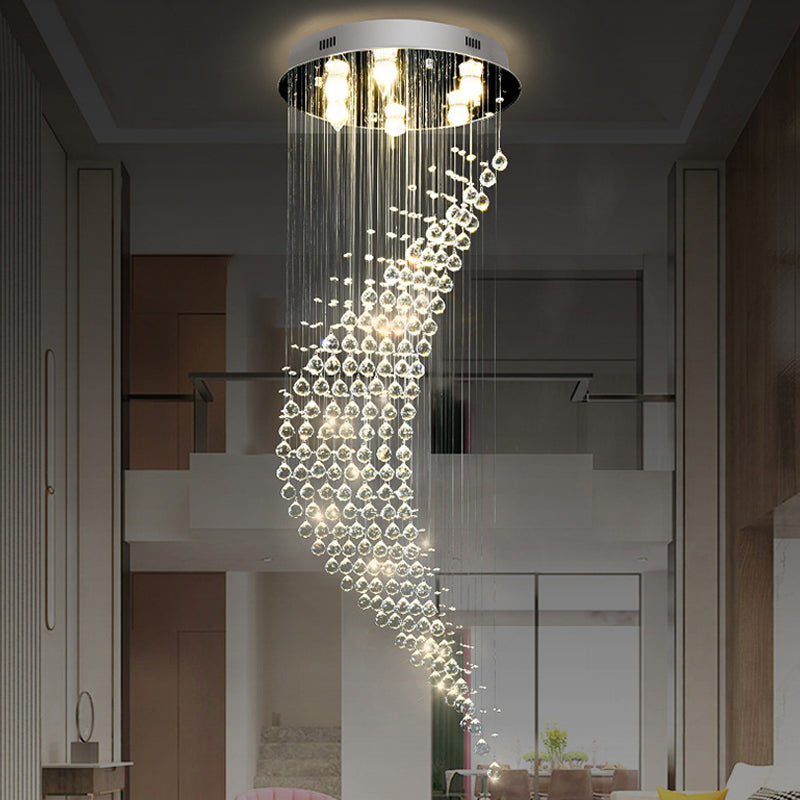 6 Lights New Moon Ceiling Fixture Minimalist Stainless Steel Crystal Flushmount Light for Staircase