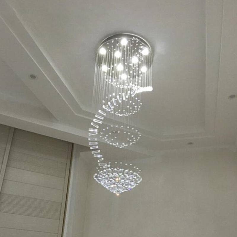 Elegant Modern Spiral Ceiling Lamp 9/12-Light Crystal Flush-Mount Light Fixture in Stainless Steel, Small/Medium/Large