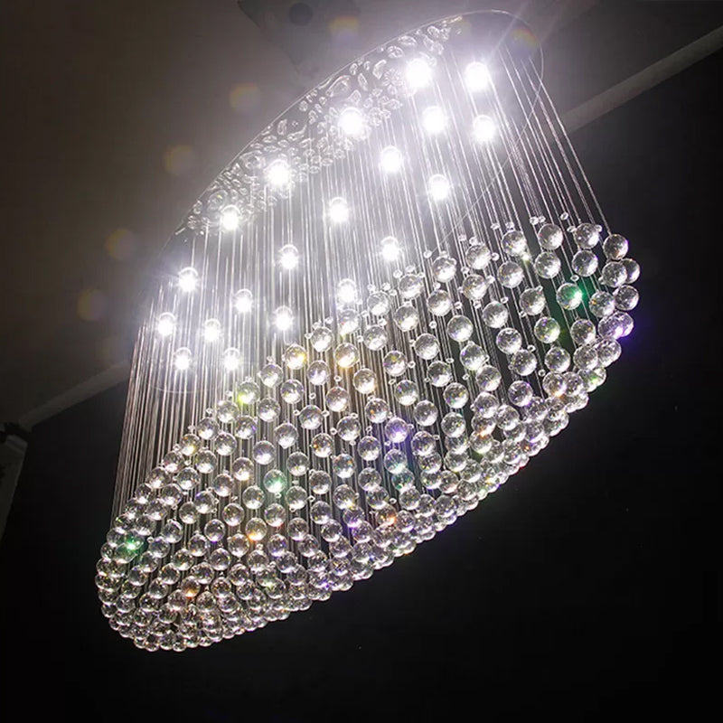 Elliptical Crystal Orb Flush Ceiling Light Modern 20-Head Living Room Flushmount in Stainless Steel