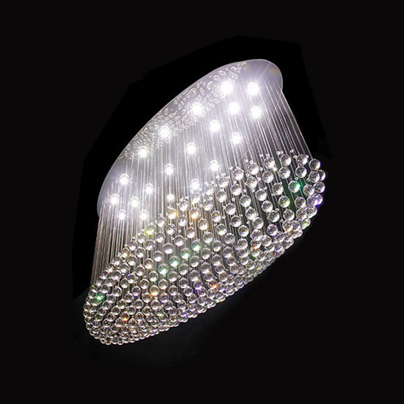 Elliptical Crystal Orb Flush Ceiling Light Modern 20-Head Living Room Flushmount in Stainless Steel