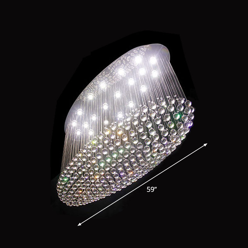 Elliptical Crystal Orb Flush Ceiling Light Modern 20-Head Living Room Flushmount in Stainless Steel