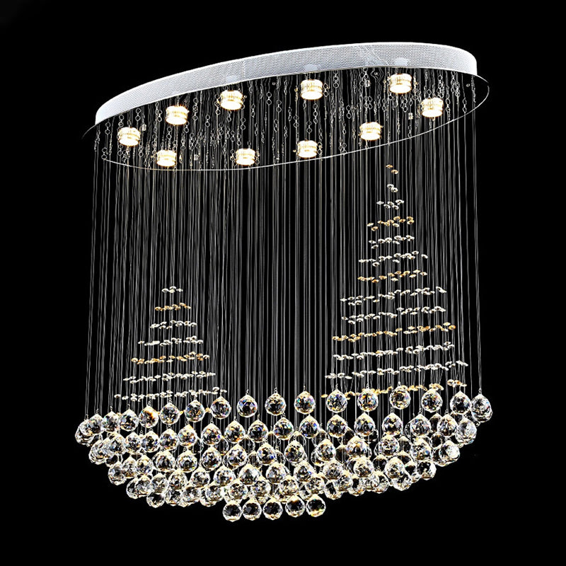 10 Lights Crystal Ceiling Lighting Modern Stainless Steel Sailboat Living Room Flush Mount Lamp