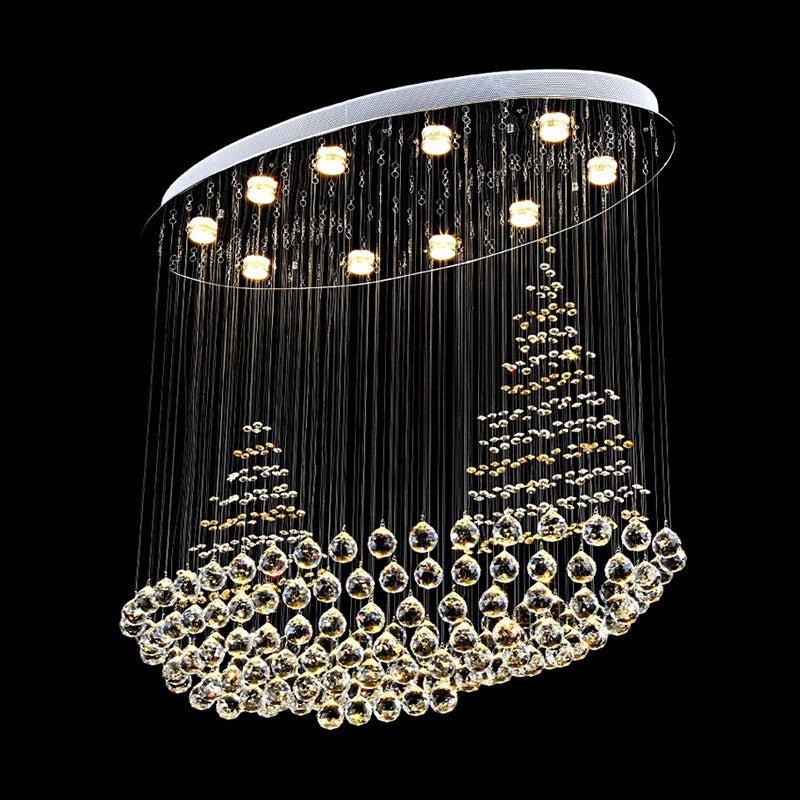 10 Lights Crystal Ceiling Lighting Modern Stainless Steel Sailboat Living Room Flush Mount Lamp