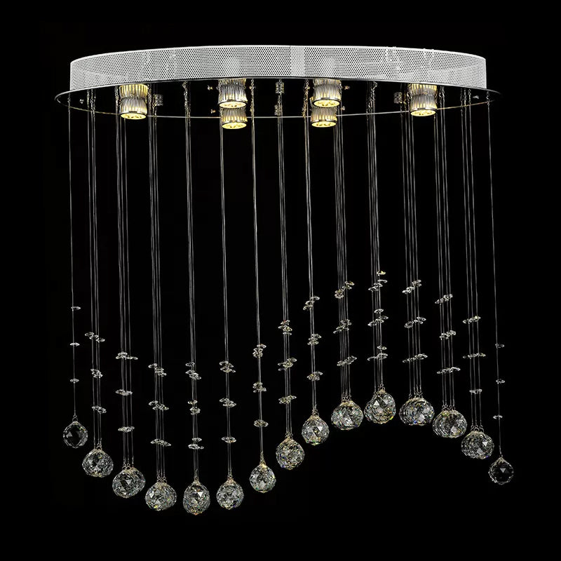 Small/Large Crystal Wavy Flushmount Lighting Contemporary 6-Head Living Room Ceiling Flush Light in Stainless Steel