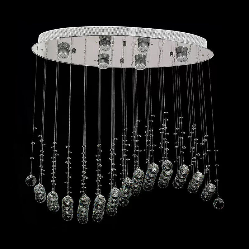 Small/Large Crystal Wavy Flushmount Lighting Contemporary 6-Head Living Room Ceiling Flush Light in Stainless Steel
