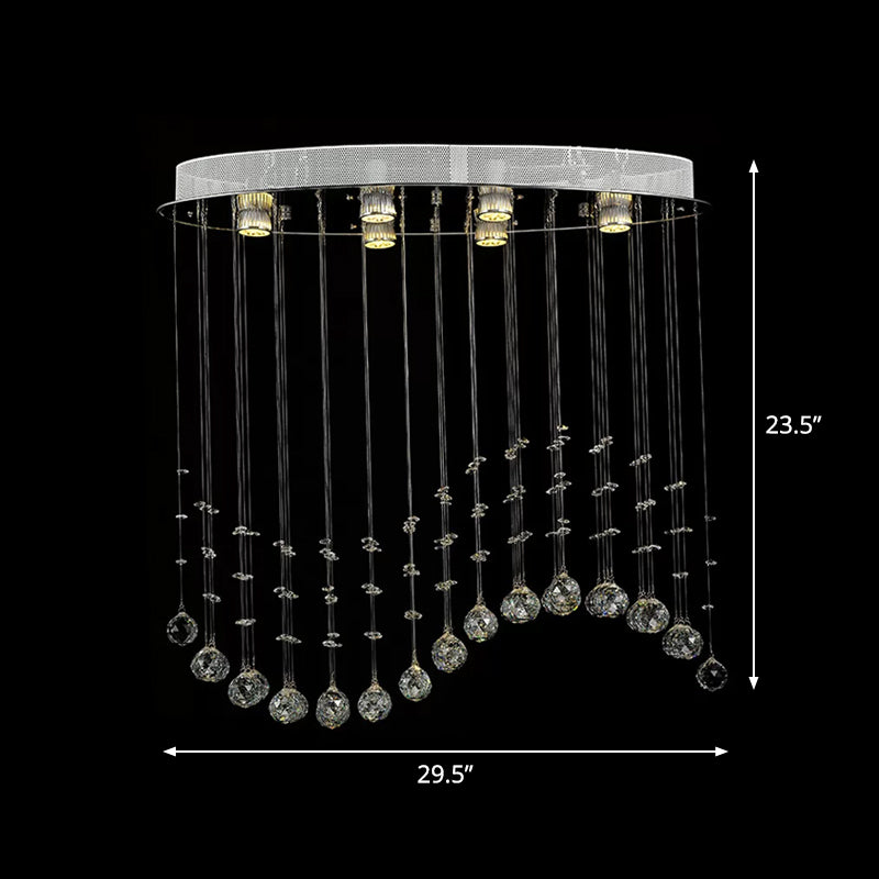 Small/Large Crystal Wavy Flushmount Lighting Contemporary 6-Head Living Room Ceiling Flush Light in Stainless Steel