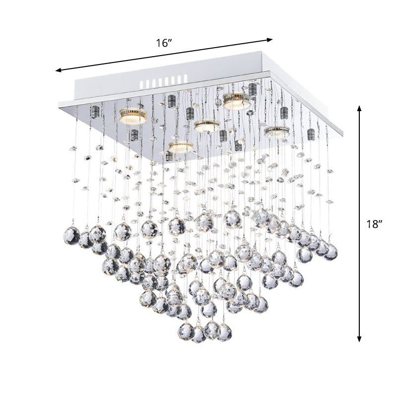 5 Bulbs Crystal Ceiling Lighting Modern Stainless Steel Pyramid Shaped Living Room Flush Mount Light
