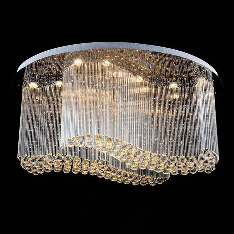 Crystal Scroll Flush Mount Ceiling Fixture Modern Hotel Small/Medium/Large LED Flush-Mount Light in Stainless Steel