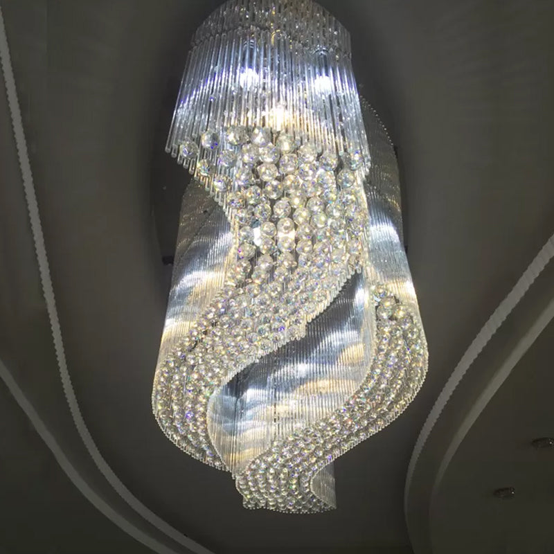 Crystal Scroll Flush Mount Ceiling Fixture Modern Hotel Small/Medium/Large LED Flush-Mount Light in Stainless Steel