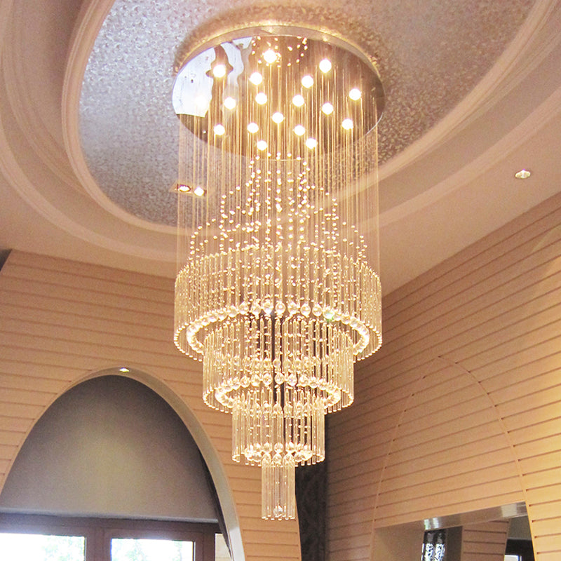 Plafoniera da incasso moderna a più livelli in cristallo a 18 teste in acciaio inossidabile per sala
