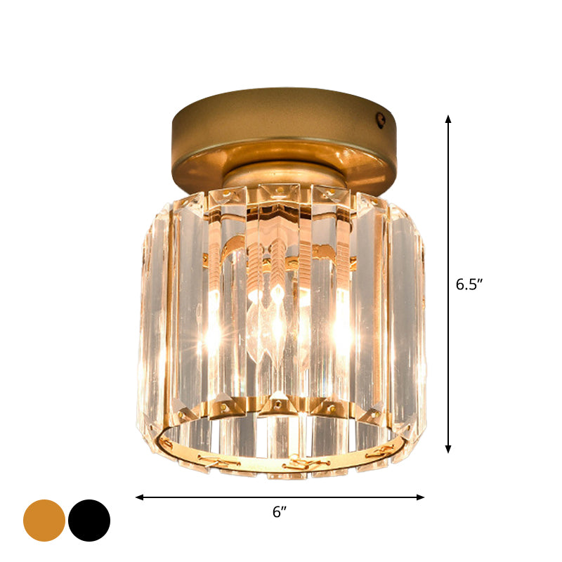 Square/Cylinder Corridor Ceiling Lamp Simplicity Crystal 1 Bulb Black/Gold Semi Flush Mount Light Fixture