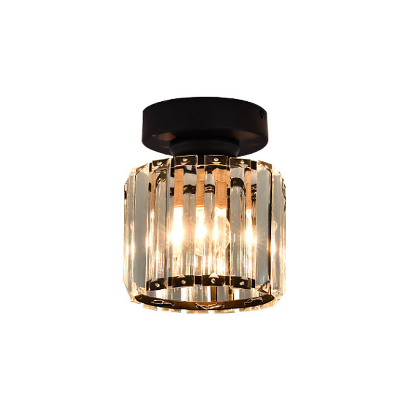 Square/Cylinder Corridor Ceiling Lamp Simplicity Crystal 1 Bulb Black/Gold Semi Flush Mount Light Fixture