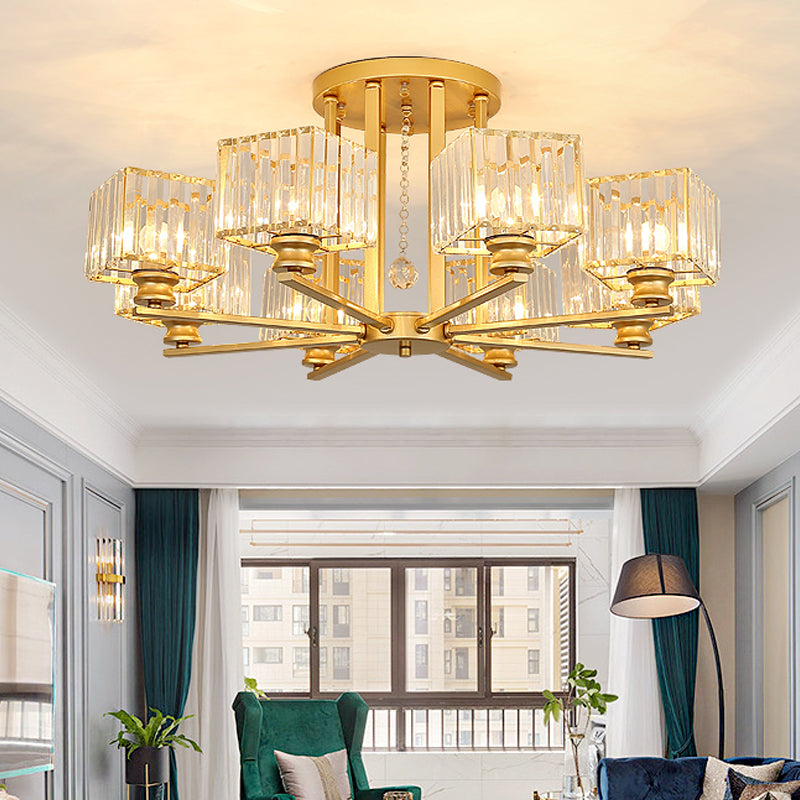 Lámpara empotrada rectangular de cristal prismático, lámpara de techo semiempotrable moderna para sala de estar con 4/6/8 luces, en negro/dorado