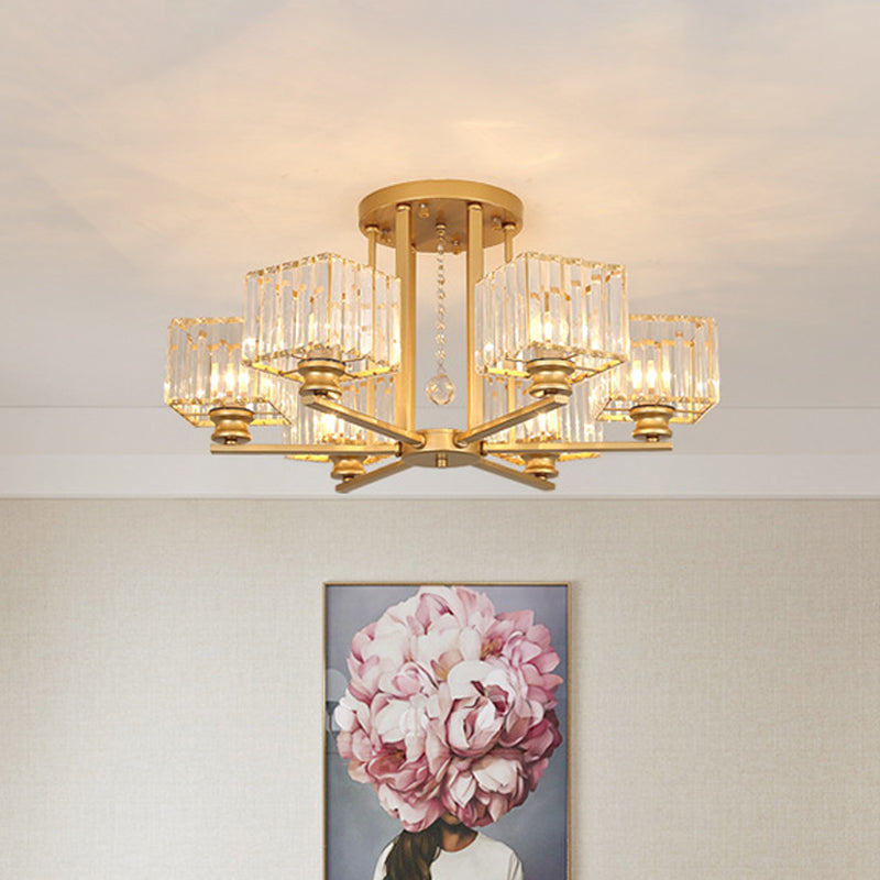 Lámpara empotrada rectangular de cristal prismático, lámpara de techo semiempotrable moderna para sala de estar con 4/6/8 luces, en negro/dorado