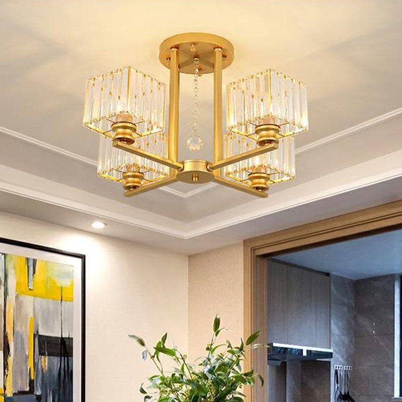 Lámpara empotrada rectangular de cristal prismático, lámpara de techo semiempotrable moderna para sala de estar con 4/6/8 luces, en negro/dorado