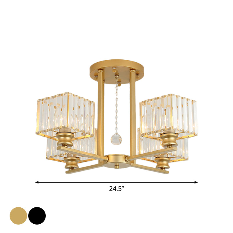 Lámpara empotrada rectangular de cristal prismático, lámpara de techo semiempotrable moderna para sala de estar con 4/6/8 luces, en negro/dorado