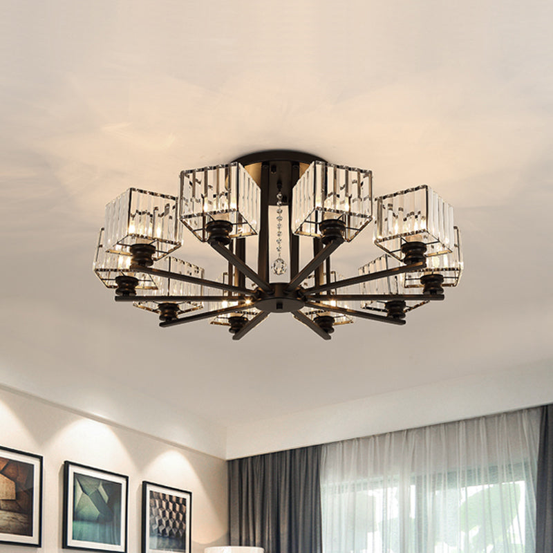 Lámpara empotrada rectangular de cristal prismático, lámpara de techo semiempotrable moderna para sala de estar con 4/6/8 luces, en negro/dorado
