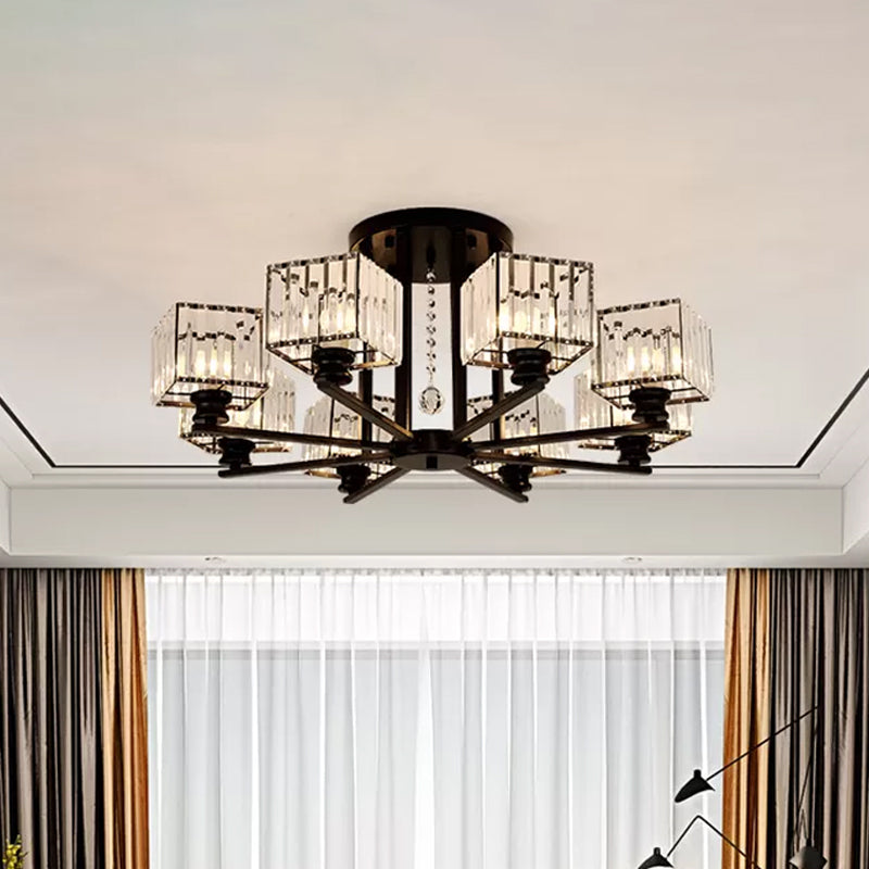 Lámpara empotrada rectangular de cristal prismático, lámpara de techo semiempotrable moderna para sala de estar con 4/6/8 luces, en negro/dorado