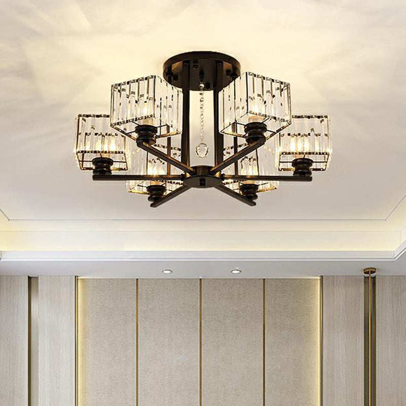 Lámpara empotrada rectangular de cristal prismático, lámpara de techo semiempotrable moderna para sala de estar con 4/6/8 luces, en negro/dorado