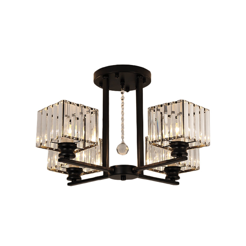 Lámpara empotrada rectangular de cristal prismático, lámpara de techo semiempotrable moderna para sala de estar con 4/6/8 luces, en negro/dorado