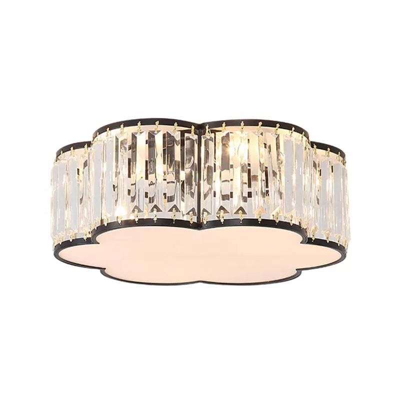 3/4/5-Light Flower Ceiling Lamp Minimalist Black/Gold Prismatic Crystal Small/Medium/Large Flush Mount Light Fixture