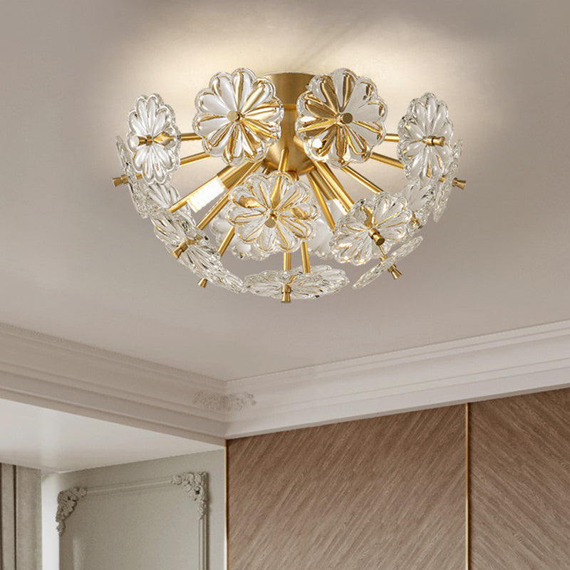 Gouden 3/5 lichten Semi Flush Mount Modern Crystal Bouquet Flushmount plafondlamp voor slaapkamer