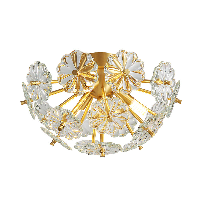 Gouden 3/5 lichten Semi Flush Mount Modern Crystal Bouquet Flushmount plafondlamp voor slaapkamer
